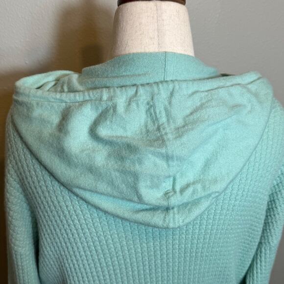 T by Talbots hoodie mint green white navy waffle weave tunic top lambswool Sz L - Picture 5 of 8